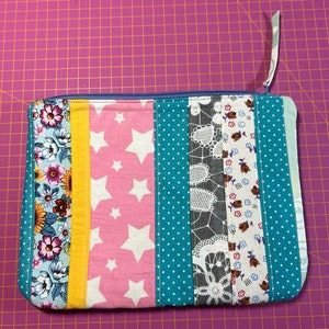 Patchwork zippered pouch/ makeup bag