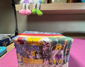 Patchwork quilted zippered box pouch/ makeup bag