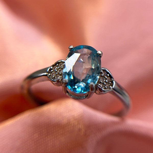 Natural blue Cambodian Zircon ring