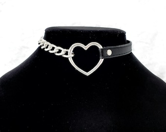 Made-to-Order Half Chained Heart Ring Faux-Leather Buckle Collar - Petplay Kittenplay Puppyplay Choker Kemonomimi DDLG Cosplay