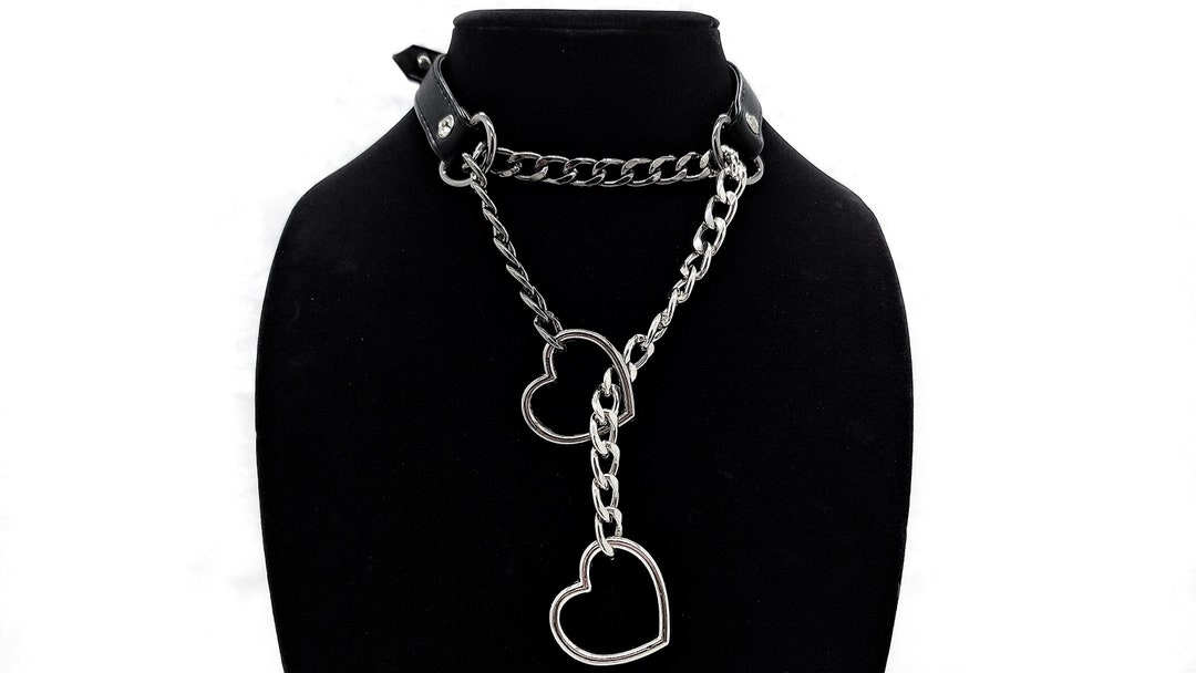 Made-to-order Slip Chain Heart Ring Faux-leather Buckle Collar - Etsy