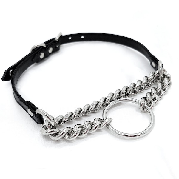 Made-to-Order *Silver* Martingale Large O-Ring Faux-leather Buckle Collar - Petplay Kittenplay Puppyplay Choker Kemonomimi DDLG Cosplay