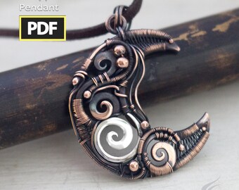 Heady Wire wrapping PDF tutorial | Crescent moon diy copper and silver wire necklace | See DESCRIPTION BELOW