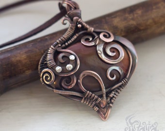 Wire wrap pendant necklace. Fantasy wireworked jasper necklace Gemstone Jewelry Copper Pendant Copper Wire Wrapped Pendant Copper Jewelry