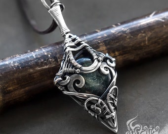 Oxidized Sterling Silver Gothic Necklace: Resin Cabochon Talisman