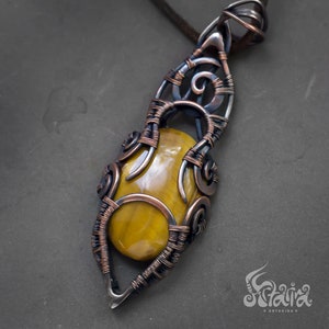 Gold witch pendant, powerful protection talisman, tigereye necklace