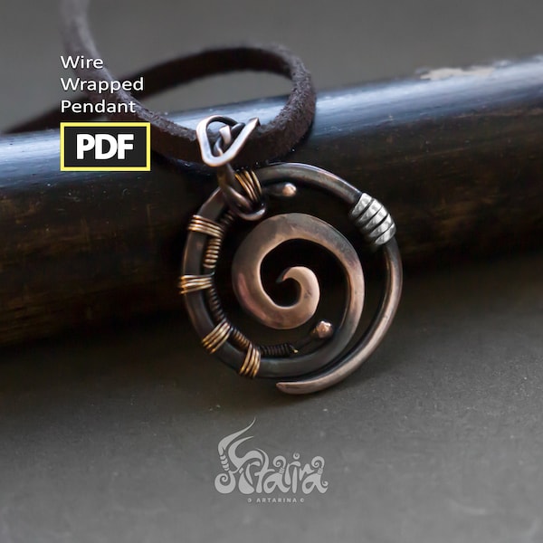 Simple Beginner Wire Wrap PDF Jewelry Tutorial | No Soldering | Spiral copper necklace Step by step diy | Artarina | See DESCRIPTION BELOW