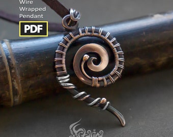 Simple wire wrap spiral PDF pendant tutorial | Wire wrapping diy | Step by step copper wire jewelry making Artarina | See DESCRIPTION BELOW