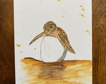 Belle carte de vœux à l’aquarelle {blank} réalisée par un artiste de 8 ans: Baby Turtle