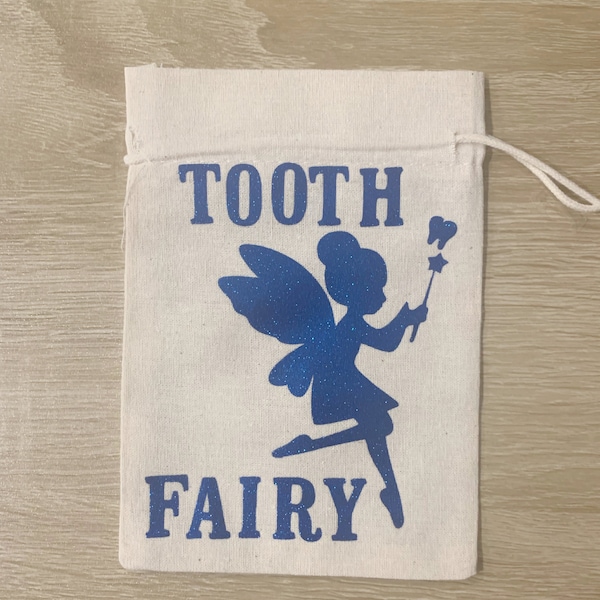 Sacs Tooth Fairy, personnalisables, rouge, argent, or, vert, bleu, sac à cordon, réutilisable et lavable.