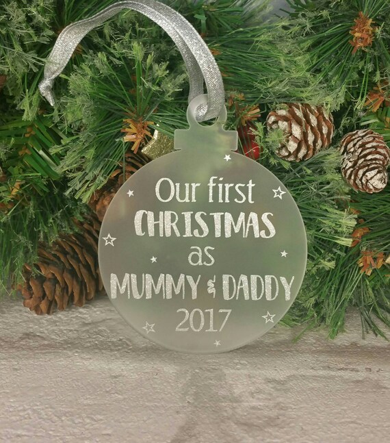 Personalised First Christmas 2019 Decoration Hanging Christmas Ornament Mummy Daddy Gift Frosted Acrylic Bauble First Christmas Keepsake