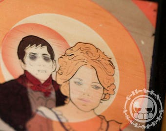 Barnabas and Angelique on Wood Panel; 5 1/2" x 5 1/2" x 1/2"