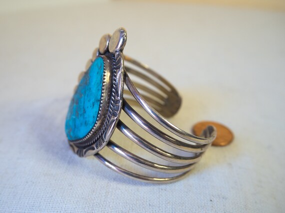 Turquoise Sterling Silver Bracelet Cuff Length 5.… - image 4