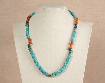Turquoise and Malachite Beaded Necklace 23", Native American First Nations Southwest Indian Jewelry