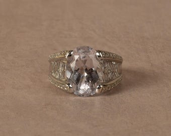 Cocktail Ring 14k White Gold Oval Cubic Zirconia Size 7