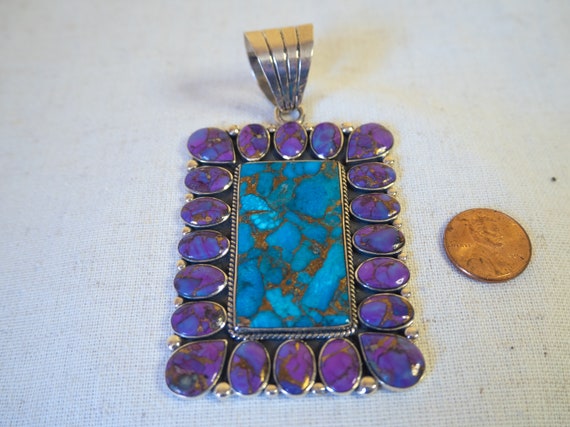 Purple Turquoise Sterling Silver Pendant Length 3… - image 4
