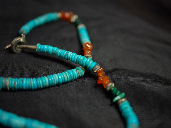 Turquoise and Malachite Beaded Necklace 23", Nati… - image 2