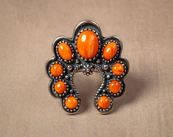 American West Sterling Silver Orange Spiny Oyster Santa Fe Sunrise Naja Ring
