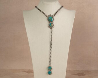 Tom Lewis Navajo Pearl & Turquoise Necklace 20", Pendant 10", Native American First Nations Southwest Indian Jewelry