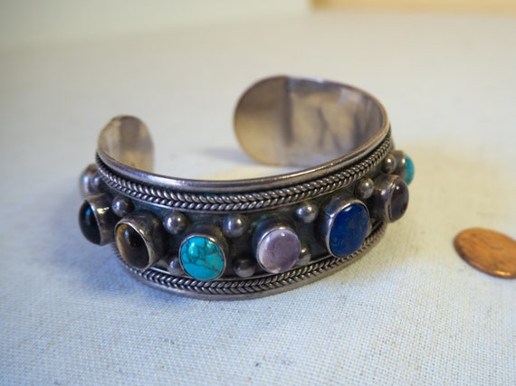 Multi-Stone Turquoise Sterling Silver Bracelet Cu… - image 4