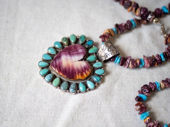 Heart Purple Spiny & Turquoise Necklace Length 40… - image 3