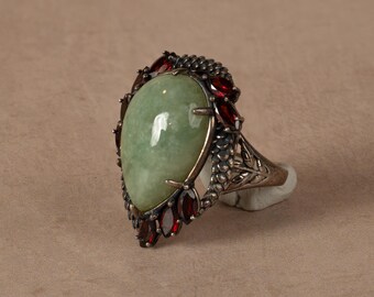 Sterling Silver Green & Red Stone Snake Ring, Measuring 15mm x 20.3mm, Size 9, Native American, First Nations, Southwest, Indian Jewelry