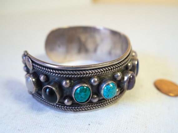 Multi-Stone Turquoise Sterling Silver Bracelet Cu… - image 5