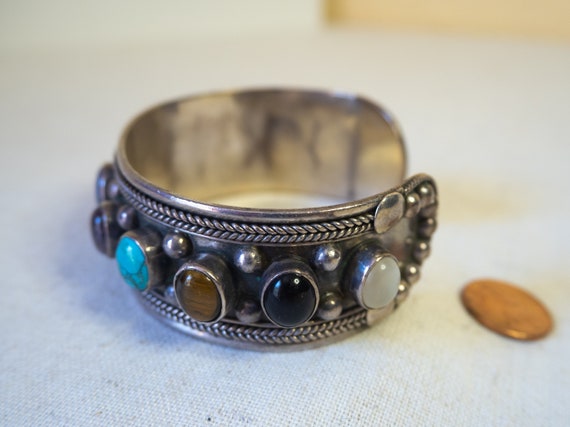 Multi-Stone Turquoise Sterling Silver Bracelet Cu… - image 3