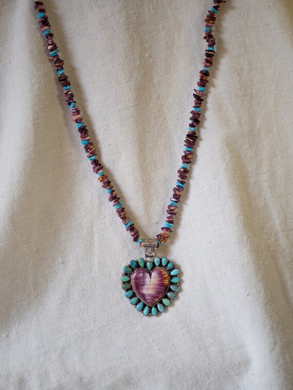 Heart Purple Spiny & Turquoise Necklace Length 40… - image 6