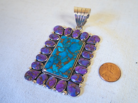 Purple Turquoise Sterling Silver Pendant Length 3… - image 2