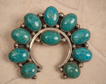 Geraldine James Turquoise Naja Pendant Length 2", Width 2.25", Weight 1.4oz, Native American First Nations Southwest Indian Jewelry
