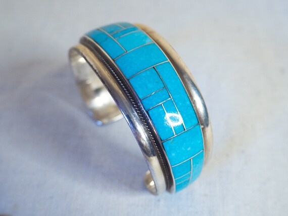 Turquoise Inlay Sterling Silver by RGB, Native Am… - image 1