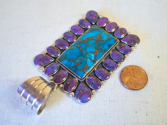 Purple Turquoise Sterling Silver Pendant Length 3… - image 3