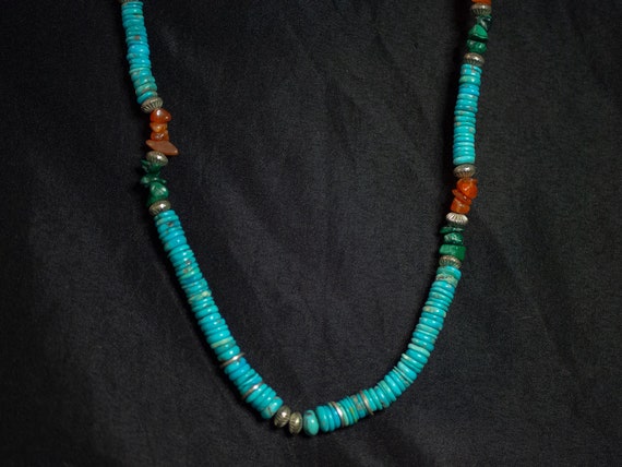 Turquoise and Malachite Beaded Necklace 23", Nati… - image 1