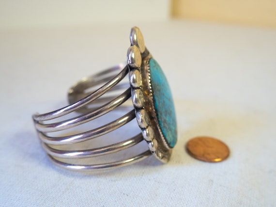 Turquoise Sterling Silver Bracelet Cuff Length 5.… - image 2