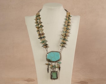 Turquoise Bird Fetish Sterling Silver Necklace 23.5", Pendant 2.5" wide, 4.5" long Native American First Nations Southwest Indian Jewelry