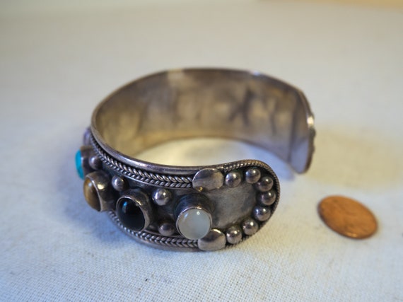 Multi-Stone Turquoise Sterling Silver Bracelet Cu… - image 6