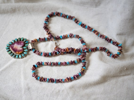Heart Purple Spiny & Turquoise Necklace Length 40… - image 5