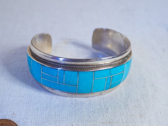 Turquoise Inlay Sterling Silver by RGB, Native Am… - image 5