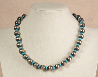 Navajo Pearls with Kingman Turquoise 18.5-22", Native American First Nations Southwest Indian Jewelry