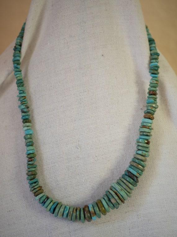 Graduated Turquoise Necklace 20" , Southwest Indi… - image 1