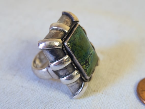 Spiderweb Turquoise stone, rectangle cast sterlin… - image 5