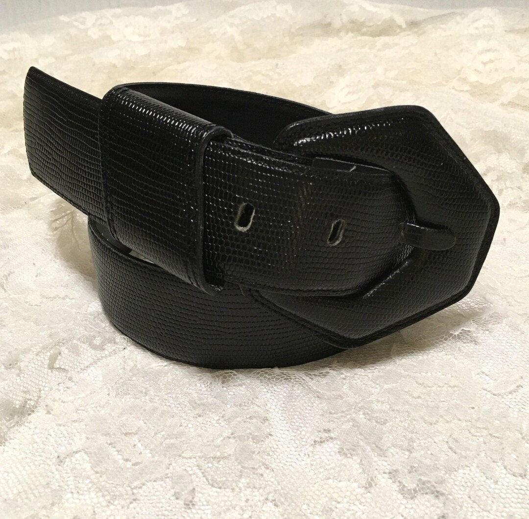 Vintage Liz Claiborne Black Snakeskin Print Embossed Genuine Leather Belt Korea Vintage Black Genuine Leather Belt by Liz Claiborne, Reptile  main image 4