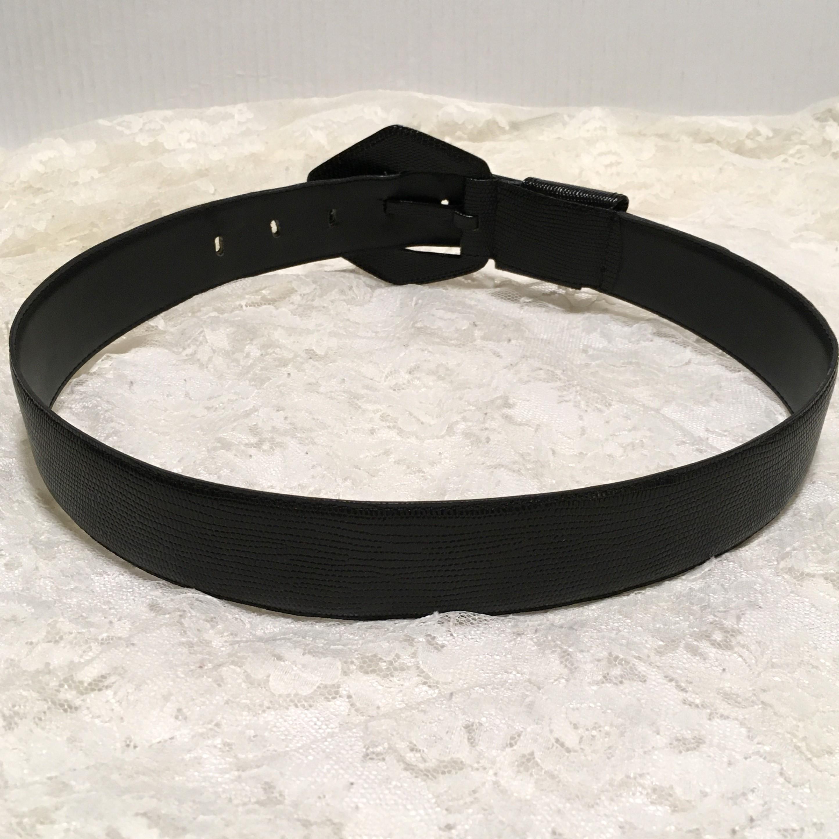 Vintage Black Genuine Leather Belt by Liz Claiborne, Reptile 