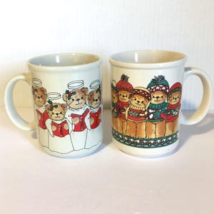 Vintage Christmas Bear Mugs Set of 2, Vintage 80s Christmas Teddy Bear Mugs, Lucy & Me Lucy Riggs