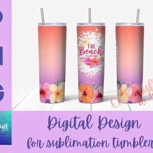The Beach is Calling Hibiscus Flower PNG Sublimation Datei für Tumbler Pfirsich Lila