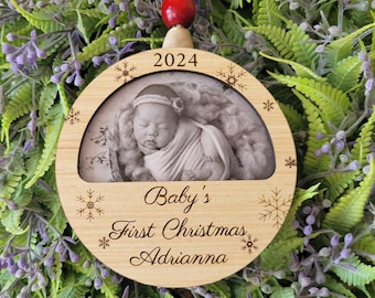 Personalized Photo Christmas Ornament, Baby's First Christmas