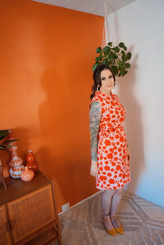 1960s Red Floral Shift Dress