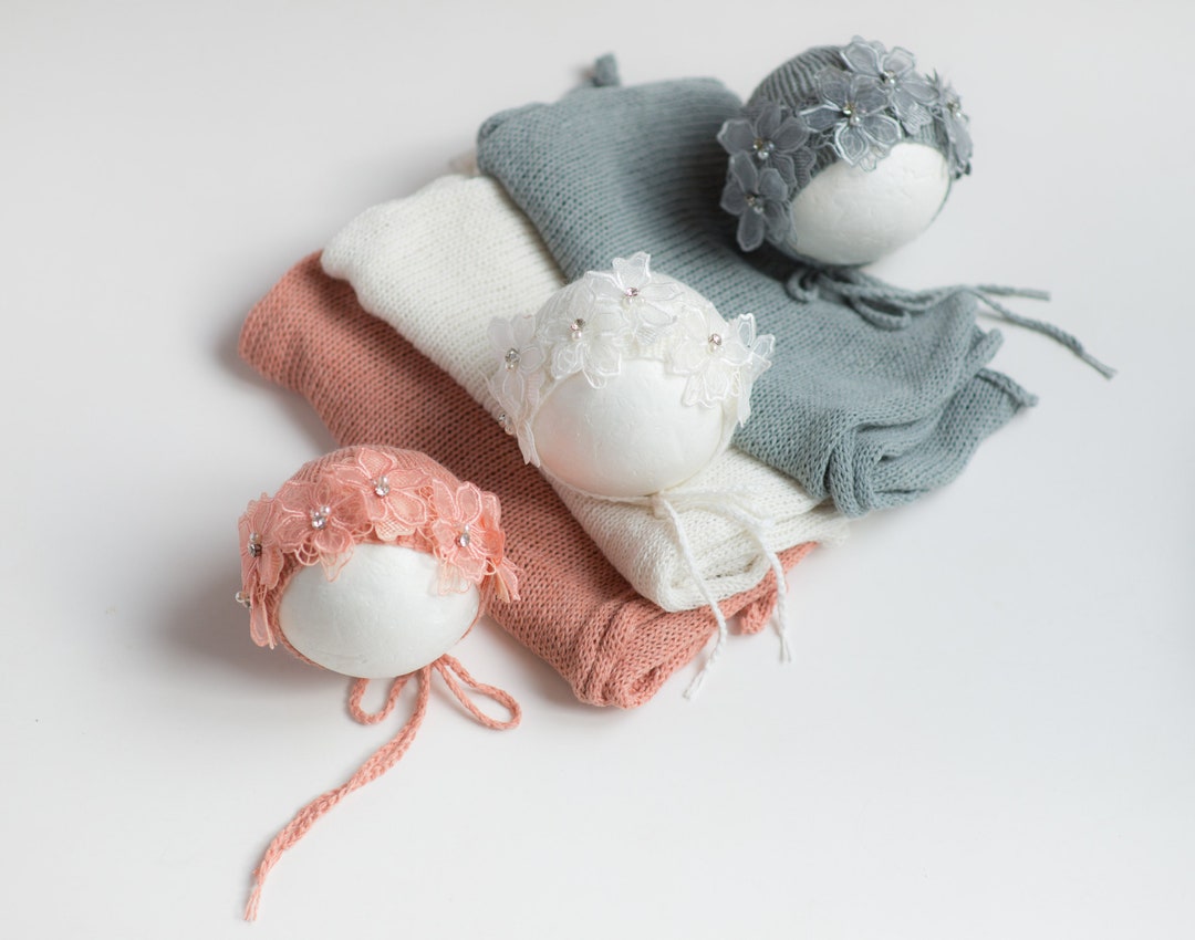 Newborn Girl Photo Outfit Wrap Set , Newborn Girl Wrap Hat Set