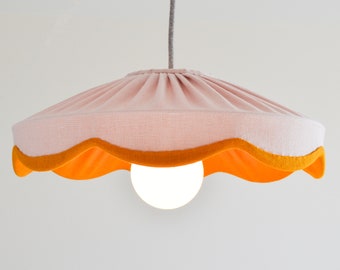Pink & mustard linen scallop lampshade